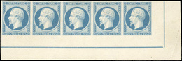 * N°14Ai - 20c. Bleu. Type I. Bande De 5. CdeF Avec Filet D'encadrement Complet. Fraîcheur Postale. Pièce De Rêve. SUP. - 1853-1860 Napoléon III.