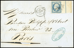 O N°14A - 20c. Bleu Avec Filet D'encadrement Obl. Sur Lettre Frappée Du CàD Du HAVRE Du 19 JUILLET 1854 à Destination De - 1853-1860 Napoléon III.