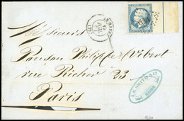 O N°14A - 20c. Bleu Avec Filet D'encadrement Obl. Sur Lettre Frappée Du CàD Du HAVRE Du 19 JUILLET 1854 à Destination De - 1853-1860 Napoleone III