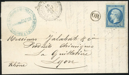 O N°14Ba - 20c. Bleu S/vert. Type II Obl. PC 3064 S/lettre Frappée Du Cachet Perlé De BRASSAC-LES-MINES Du 16 Mai 1861 à - 1853-1860 Napoleon III