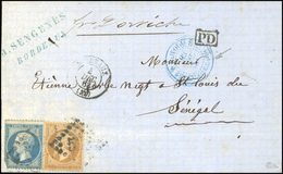 O N°2122 - 10c. Bistre + 20c. Bleu Obl. GC 532 S/lettre Frappée Du CàD De BORDEAUX Du 4 Décembre 1863 à Destination De S - 1862 Napoleone III