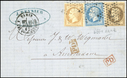 O N°2152 - 10c. Bistre + 20c. Bleu + 30c. Brun Obl. étoile S/lettre Frappée Du CàD De PARIS Du 16 Avril 1857 à Destinati - 1862 Napoléon III