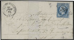 O N°22 - 20c. (pli D'archive), Obl. GC 291 S/lettre Frappée Du CàD De BAIN-DE-BRETAGNE Du 31 Août 1865 à Destination De  - 1862 Napoléon III