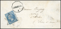O N°22 - 20c. Bleu Obl. étoile S/lettre Frappée Du Cachet Ondulé, LIGNE PARIS A MAISSE, ''CORBEIL 1'' à Destination De M - 1862 Napoléon III