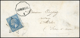 O N°22 - 20c. Bleu Obl. étoile S/lettre Frappée Du Cachet Ondulé, LIGNE PARIS A MAISSE, ''CORBEIL 1'' à Destination De M - 1862 Napoleone III