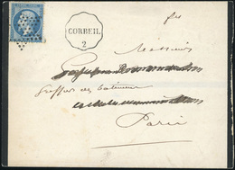 O N°22 - 20c. Bleu Obl. étoile S/lettre Frappée Du Cachet Ondulé, LIGNE PARIS A MAISSE, CORBEIL 2 à Destination De PARIS - 1862 Napoléon III