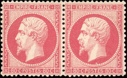* N°24 - 80c. Rose. Paire Centrage Parfait. Fraicheur Postale. SUP. - 1862 Napoleon III