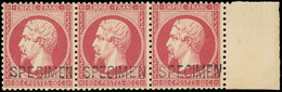 * N°24d - 80c. Rose Surch. ''SPECIMEN''. Les 3 Types Se Tenant Dans Bande De 3. BdeF. SUP. - 1862 Napoléon III