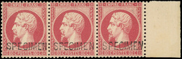 * N°24d - 80c. Rose Surch. ''SPECIMEN''. Les 3 Types Se Tenant Dans Bande De 3. BdeF. SUP. - 1862 Napoleone III