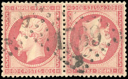 O N°24b - 80c. Rose. Paire Tête-Bêche Obl. Centrage Exceptionnel Pour Ce Timbre Difficile. TB. - 1862 Napoléon III