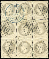 O N°27B - 4c. Gris. Tête-Bêche Au Centre D'un Bloc De 9. Obl. GC 5118 De YOKOHAMA Et Du CàD De Départ De PARIS Du 22 MAR - 1863-1870 Napoleon III With Laurels