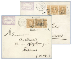 O N°28A - Bande De 5 Du 10c. Bistre, Coupée En 2, Utilisée Pour L'affranchissement Des 2 Lettres De Monsieur Frédéric LA - 1863-1870 Napoleon III With Laurels