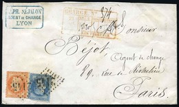 O N°29B + 31 - 20c. + 40c. Lauré Obl. GC 2145 S/lettre Avec Griffe De Chargement En Rouge De LYON LES TERREUX Au Recto D - 1863-1870 Napoléon III Con Laureles