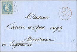 O N°29 - 20c. Bleu Obl. GC 1862 S/lettre Frappée Du CàD De JARNAC Du 7 Décembre 1869 à Destination De BORDEAUX. Arrivée  - 1863-1870 Napoleon III Gelauwerd