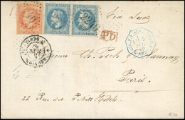 O N°29x2+31 - Paire Du 20c. Bleu + 40c. Orange Obl. Ancre S/lettre Frappée Du CàD De ST-DENIS - REUNION Du 5 Juin 1869 à - 1863-1870 Napoleon III Gelauwerd