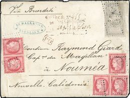 O N°33+ 32 X 5 - 5 X 80c. + 5F. De L'Empire S/devant De Lettre Chargée Avec Griffe De Chargement De BORDEAUX Du 26 -- 18 - 1863-1870 Napoléon III Con Laureles