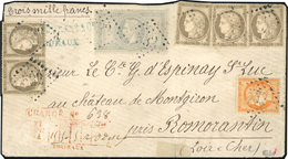 O N°3394 - 5F. De L'Empire + 40c. Orange + 5 X 30c. Brun. Obl. GC 532 S/lettre Chargée à 3000 Francs à Destination Du LO - 1863-1870 Napoleon III With Laurels