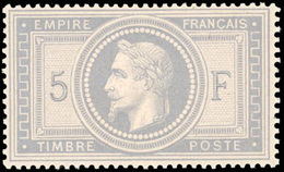 ** N°33A - 5Fr. De L'Empire. 5 Et F En Bleu. Centrage Parfait. Fraîcheur Postale. Infime Charnière Invisible. SUP. RR. - 1863-1870 Napoleon III With Laurels