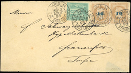 O N°34 - Paire Du 10 S/10c. Lauré + 5c. Sage Obl. S/lettre Frappée Du CàD De PARIS - R. DE STRASBOURG Du 2 Août 1893 à D - 1863-1870 Napoléon III Lauré