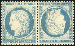 * N°37c - 20c. Bleu. Paire Tête-Bêche. Excellent Centrage. SUP. - 1870 Siège De Paris