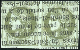 O N°39A - Paire Du 1c. Olive. Report 1. Obl. Journal. Marges Intactes. TB. - 1870 Emissione Di Bordeaux