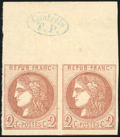 ** N°40B - 2c. Brun-rouge. Paire. Grand BdeF Avec Cachet De Contrôle TP. TB. - 1870 Emission De Bordeaux