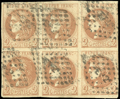 O N°40B - 2c. Brun-rouge. Report 2. Bloc De 6. Obl. TB. - 1870 Bordeaux Printing