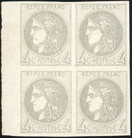 (*) N°41B - 4c. Gris. Bloc De 4. BdeF. Reste De Papier Au Verso. B. - 1870 Uitgave Van Bordeaux