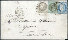 O N°41B+25+37 - 4c. Bordeaux + 1c. Lauré + 20c. Siège S/lettre Obl. Frappée Du CàD De DIJON De 30 Septembre 1871 à Desti - 1870 Emission De Bordeaux