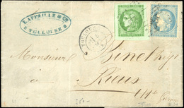 O N°42B+ 37 - 5c. Vert-jaune + 20c. Bleu Obl. Sur Lettre Frappée Du CàD De TOULOUSE Du 4 JUIN 1871 à Destination De RIEU - 1870 Emisión De Bordeaux