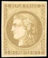 * N°43Bb - 10c. Bistre-verdâtre. Report 2. Belles Marges. SUP. - 1870 Bordeaux Printing