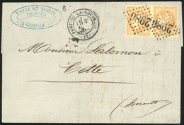 O N°43Ac - Paire Du 10c. Bistre Foncé Obl. GC 2986 S/lettre Frappée Du CàD De PORT-DE-LA-NOUVELLE Du 8 Avril 1871 à Dest - 1870 Emission De Bordeaux