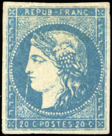 * N°44 - 20c. Bleu. Type I. Report 1. Fraîcheur Postale. SUP. - 1870 Bordeaux Printing