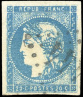 O N°44A - 20c. Bleu. Type I Report 1. Obl. SUP. - 1870 Ausgabe Bordeaux