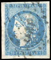 O N°44B - 20c. Bleu. Type I. Report 2. Très Belles Marges. Obl. SUP. - 1870 Ausgabe Bordeaux