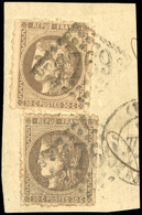 O N°47 - 30c. Brun X 2. Percé En Ligne. Obl. S/petit Fragment. TB. - 1870 Bordeaux Printing