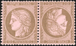 * N°58c - 10c. Brun Sur Rose. Paire Tête-Bêche. Centrage Parfait. Fraicheur Parfaite. SUP. - 1871-1875 Cérès