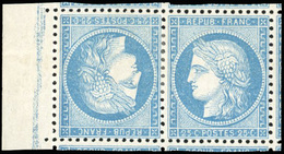 * N°60Ab - 25c. Bleu. Type I. Paire Tête-Bêche Avec Tous Les Voisins. Qualité Exceptionnelle. BdeF. TB. - 1871-1875 Cérès