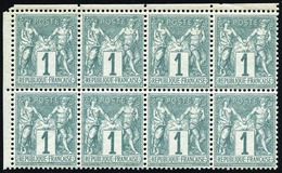 ** N°61 - 1c. Vert. Bloc De 8. Centrage Parfait. SUP. - 1876-1878 Sage (Type I)