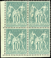 ** N°65 - 10c. Vert. Bloc De 4. Centrage Exeptionelle. Grande Rareté. CdeF. SUP. - 1876-1878 Sage (Type I)