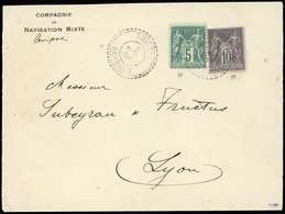 O N°7589 - 5c. Vert + 10c. Noir S/rose Obl. S/devant De Lettre Frappée Du Cachet Perlé De TRIPOLI - BARBARIE Du 6 Avril  - 1876-1878 Sage (Type I)