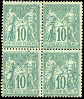 O N°76 - 10c. Vert. Bloc De 4. Obl. Gros Chiffres Bleus. SUP. - 1876-1878 Sage (Type I)