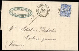 O N°78 - 25c. Outremer Obl. S/lettre Frappée Du Cachet Convoyeur Station CHATEAUNEUF-S-CHARENTE 25 LAR.A. 1° à Destinati - 1876-1878 Sage (Type I)