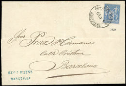 O N°79 - 25c. Outremer Obl. S/lettre Frappée Du Cachet Rond Cerclé ADMON DE CAMBIO - BARCELONA à Destination De Barcelon - 1876-1878 Sage (Type I)