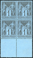 ** N°84 - 1c. Bleu De Prusse, Nuance Foncée, Très Vive. Bloc De 4, Centrage Exceptionnel Pour Ce Timbre Très Délicat, Ba - 1876-1878 Sage (Typ I)