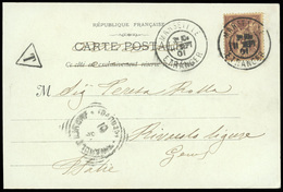 O N°85 - 2c. Brun-rouge Obl. S/carte Postale, Taxée, Frappée Du CàD De MARSEILLE - ETRANGER Du 11 Septembre 1901 à Desti - 1876-1878 Sage (Type I)