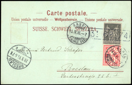 O N°89 - 10c. Noir S/lilas Obl. Cachet Linéaire Suisse + Timbre Suisse 10c. Rouge Obl. S/carte Postale Frappée Du CàD De - 1876-1878 Sage (Typ I)