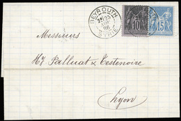 O N°8990 - 10c. Noir S/lilas + 15c. Bleu Obl. S/lettre Frappée Du CàD De BEYROUTH - SYRIE Du 25 Novembre 1886 à Destinat - 1876-1878 Sage (Type I)