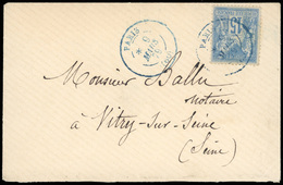 O N°90 - 15c. Bleu Obl. S/lettre Frappée Du CàD De Départ Paris 60 * Du 9 Mars 1879 à Destination De VITRY SUR SEINE. Ar - 1876-1878 Sage (Type I)