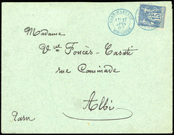 O N°90 - 15c. Bleu Obl. S/lettre Frappée Du Cachet Bleu GARE D'ARVANT - HTE-LOIRE Du 17 Juin 1887 à Destination D'ALBI - - 1876-1878 Sage (Typ I)